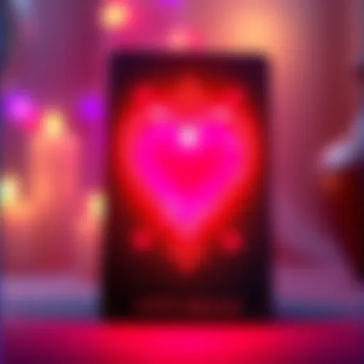 A glowing tarot card with hearts, symbolizing love advice, set against a soft, colorful background.