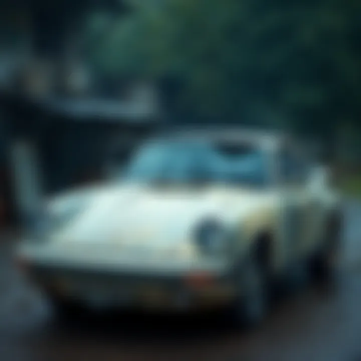 A damaged 1978 Porsche 911SC coupe showing signs of fire damage with a unique Colombian background.