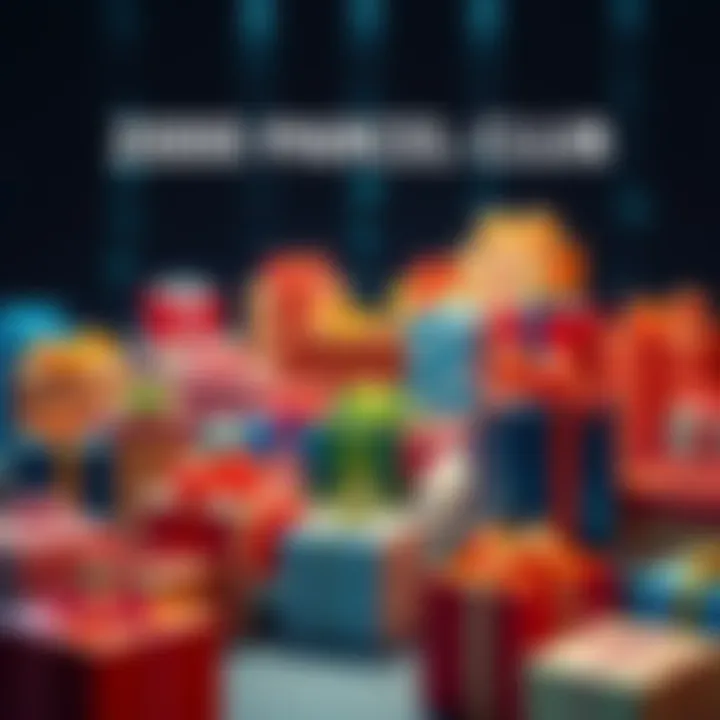 A colorful array of packages and gifts representing the exclusive deals of the 2000 Parcel Club