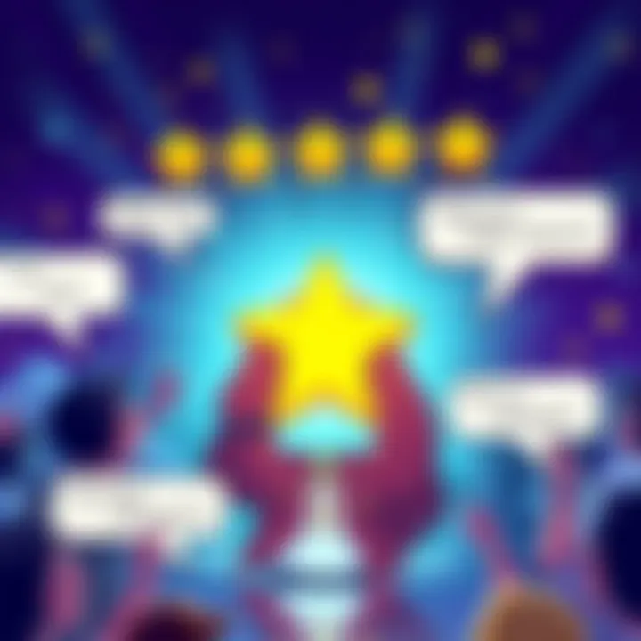 A colorful illustration of a character representing the 5-star icon in a live pack, surrounded by text bubbles with fans discussing their guesses.