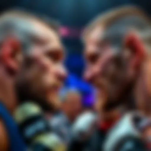 Conor McGregor accuses Khabib Nurmagomedov of scamming fans in a $4.4 million NFT sale, both fighters shown in an intense face-off at an MMA event.