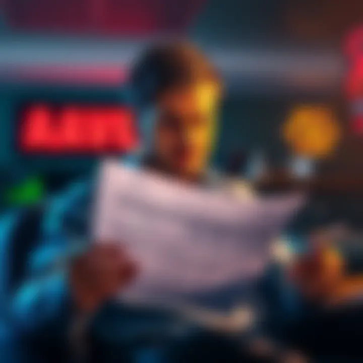 A person looking concerned while reviewing financial documents related to a large loss in cryptocurrency trading.