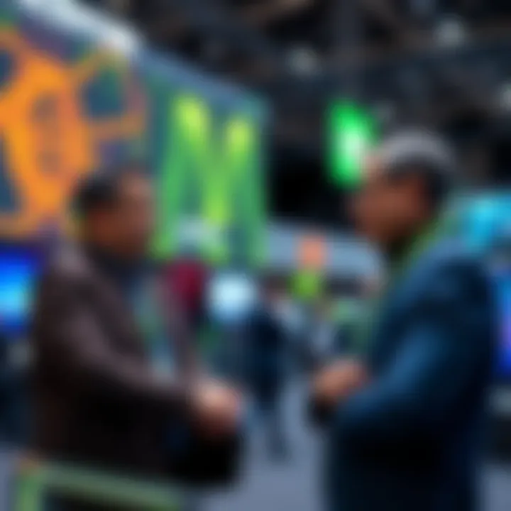 Representatives from Accenture and NVIDIA discuss AI solutions at GTC 2026 conference, with displays of technology in the background.