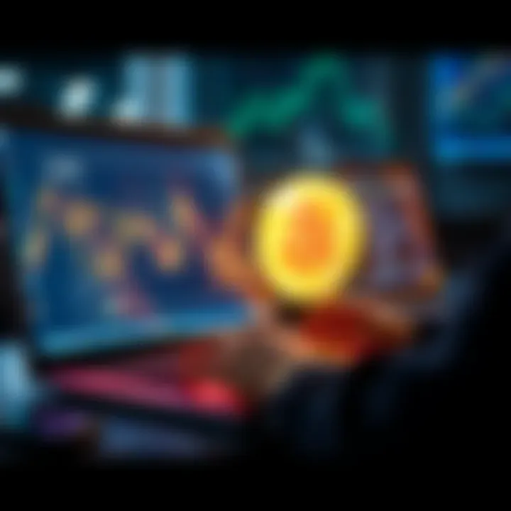 A person using a laptop to securely access their Bitcoin wallet with a digital currency symbol displayed on the screen.