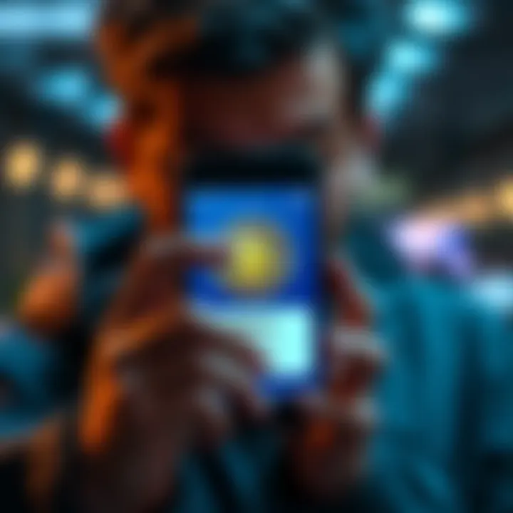 A person using BlueWallet on a smartphone to check a Bitcoin wallet with a surprised expression, displaying the app interface showing zero funds.