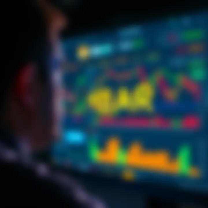 Person looking at a digital screen showing HBAR tokens and cryptocurrency charts, symbolizing investment strategy