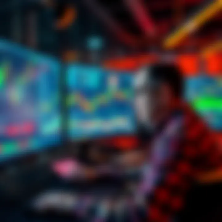 A trader focused on multiple screens showing stock charts and trading tools