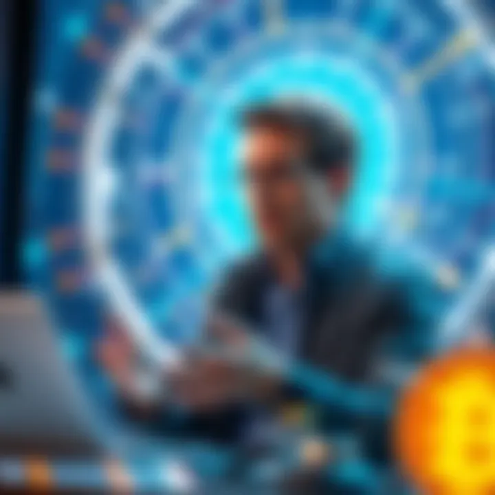 Adam Back speaking about the potential threat quantum technology poses to Bitcoin, with a futuristic background representing technology and finance.