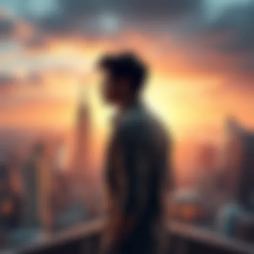 A person stands with a thoughtful expression, looking at a city skyline, symbolizing personal admiration influenced by political changes.