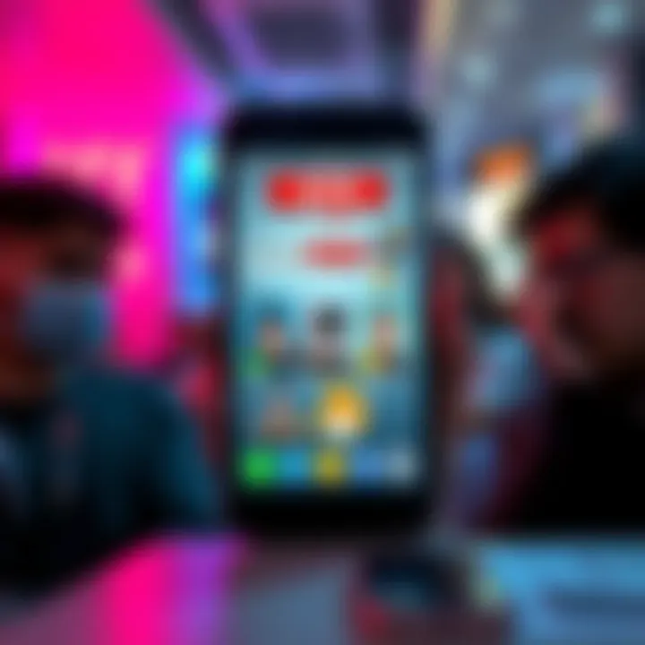 A smartphone screen displaying various ads while showing an app promising free money, with frustrated user reactions in the background