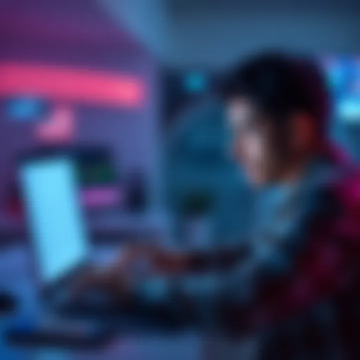 A frustrated person looking at a laptop screen with blank ad spaces