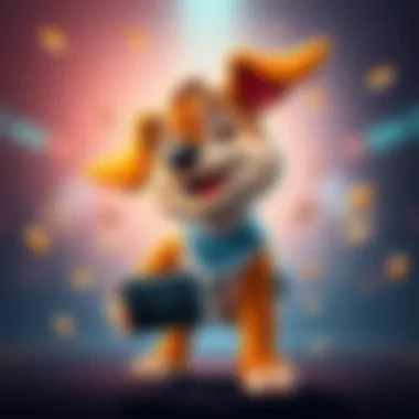 Cartoon dog character representing Aerobud with fun animations, promoting animal welfare and gaming