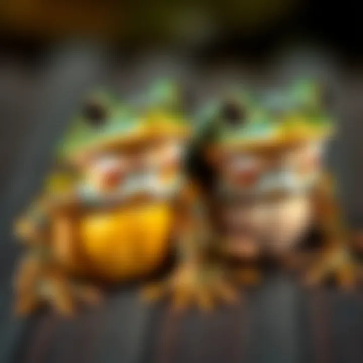Male and female African bullfrogs showcasing their physical differences in color and size