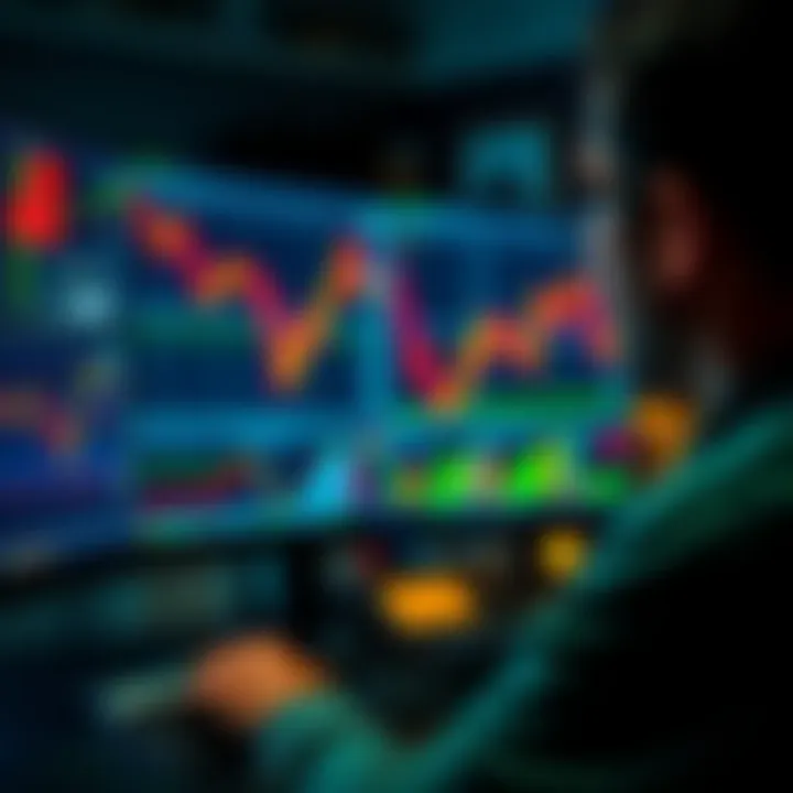 A person analyzing stock market trends with charts and graphs on a computer screen, considering a shift to aggressive investing for better returns