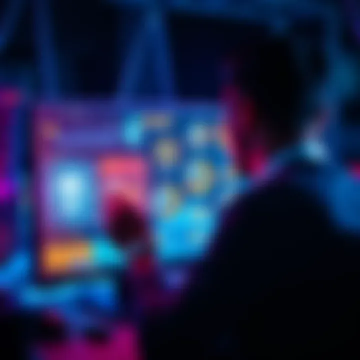 A person creating AI agents on a computer screen with digital elements around them