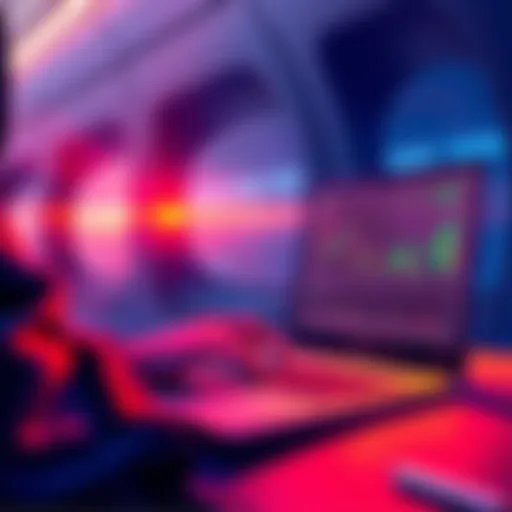 An AI agent adjusts a crypto portfolio on a laptop during a flight, showing financial graphs and charts in response to market changes.