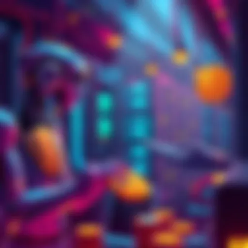 Illustration of AI agents using Bitcoin to purchase computing resources, depicting a digital scene with currency exchange and technology elements.