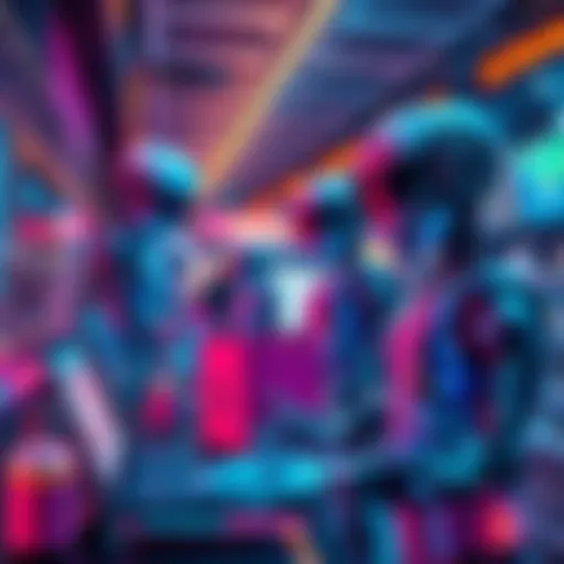 A digital representation of AI agents making purchases online with virtual currencies and managing subscriptions in a connected economy.