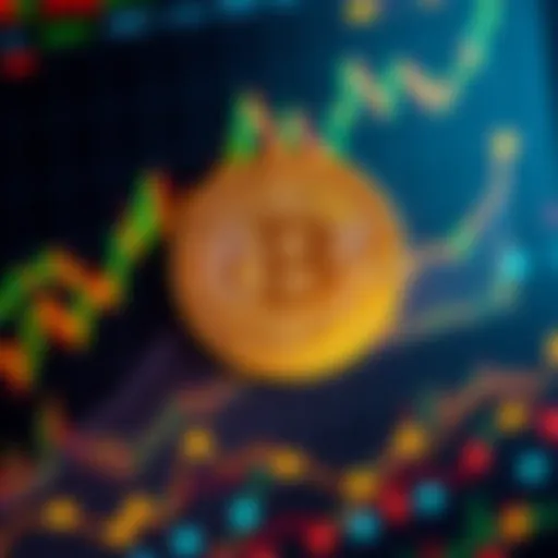 Graph showing Bitcoin price increase alongside AI technology growth with financial charts in the background