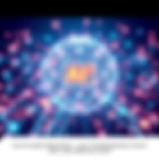 A visual representation of artificial intelligence interacting with blockchain technology, featuring a network of connected nodes and digital elements.