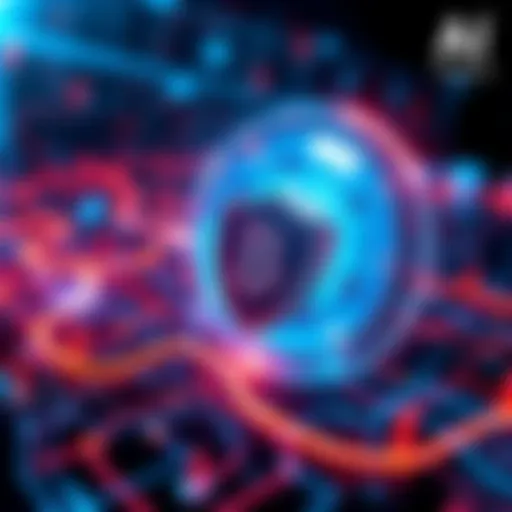 A visual representation of artificial intelligence and blockchain technology working together, highlighting security and data protection.