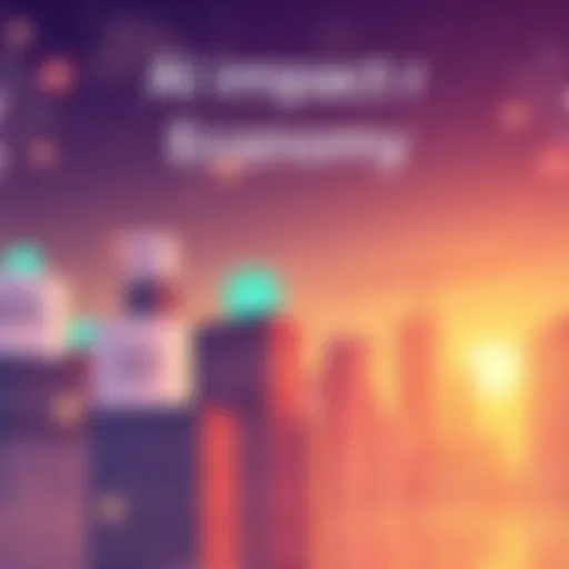 Illustration showing corporate buildings with AI symbols, representing the transformation of the macroeconomic landscape influenced by AI spending and technology.