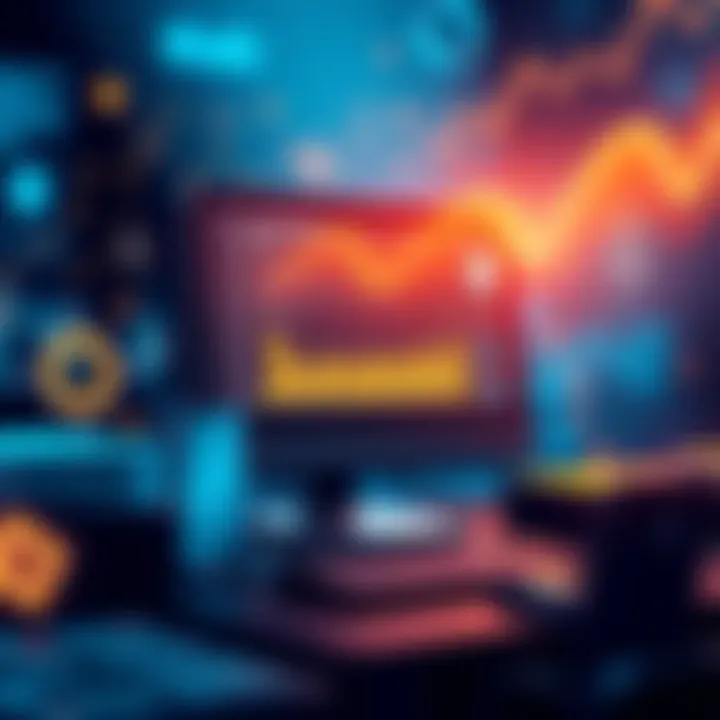 A graphic illustration showing a computer screen displaying the EVMbench tool, focused on securing smart contracts in cryptocurrency, surrounded by symbols of blockchain technology.