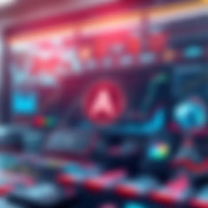 A futuristic concept image showing a digital trading platform with charts and graphs, surrounded by various technology symbols, representing the absence of accessible AI trading bots for everyday trad...