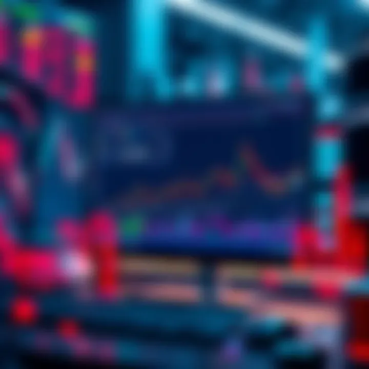 A fully autonomous AI system analyzing cryptocurrency market data on a computer screen, surrounded by charts and graphs showing trading patterns.