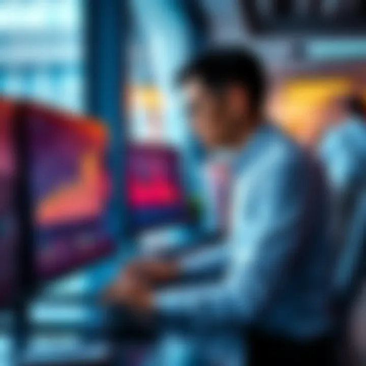 Airwallex Growth Analytics Manager A professional in an office setting reviewing growth analytics data on a computer screen.