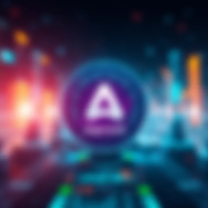 A graphic showing a digital representation of Algorand's logo with futuristic elements and market trends, indicating its potential value in cryptocurrency.