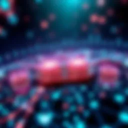 A digital representation of Alpenglow's blockchain protocol showing fast transaction speeds, with graphics depicting the reduction of finality time to 150 milliseconds, surrounded by symbols of connec...