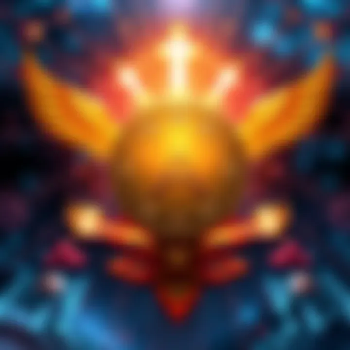 A digital coin representing Alpha Omega Coin, surrounded by symbols of technology and spirituality, showing unity and empowerment.