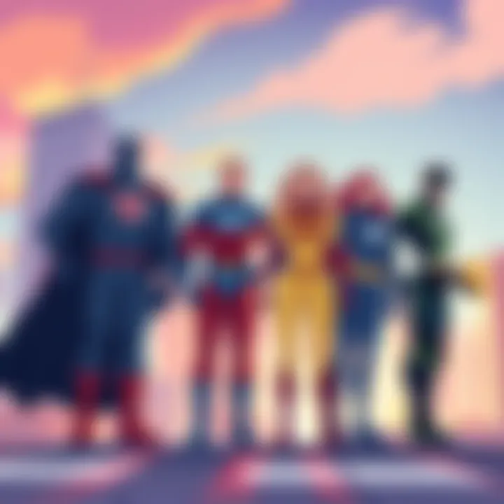 Alternate Fantastic Four Team A colorful illustration of four superheroes in dynamic poses, each with unique powers, showcasing a new lineup for the Fantastic Four. The characters are standing together against a vibrant city skyli...