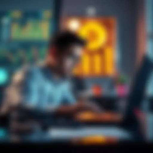 A person examining charts and data on a laptop, focusing on crypto pool performance metrics