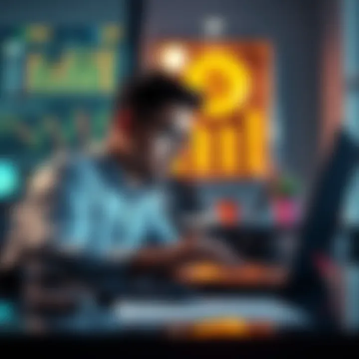 A person examining charts and data on a laptop, focusing on crypto pool performance metrics