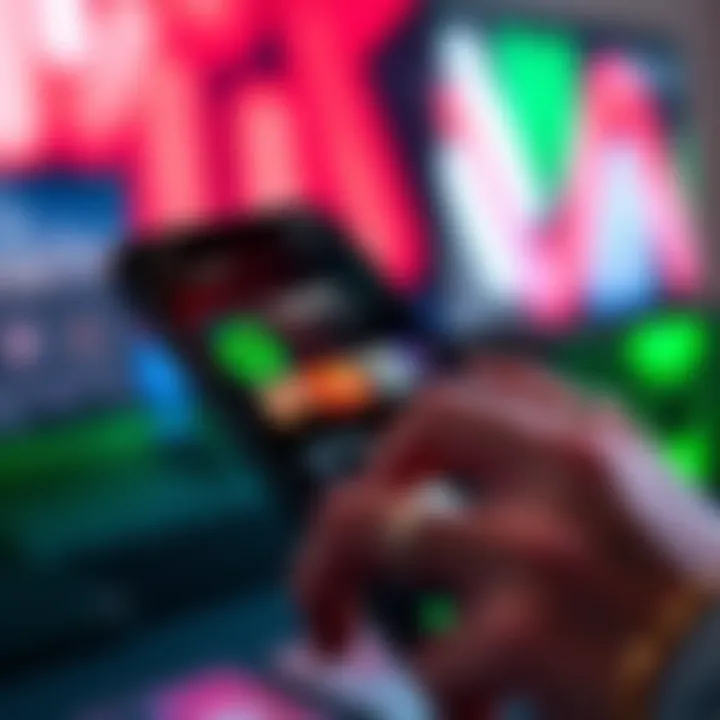 An Android phone displaying the Spotify app with a colorful playlist on the screen