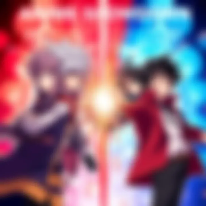 Anime Showdown Characters Four popular anime characters from FMAB, JJK, Solo Leveling, and Mob Psycho 100 face off in an epic showdown.
