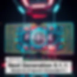 A digital artwork showcasing a futuristic AI interface representing Anthropic's Fable 5.1, with elements of competition and innovation in technology.