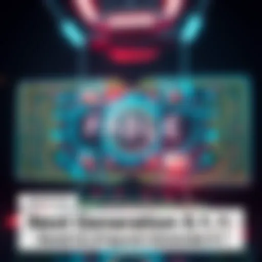 A digital artwork showcasing a futuristic AI interface representing Anthropic's Fable 5.1, with elements of competition and innovation in technology.