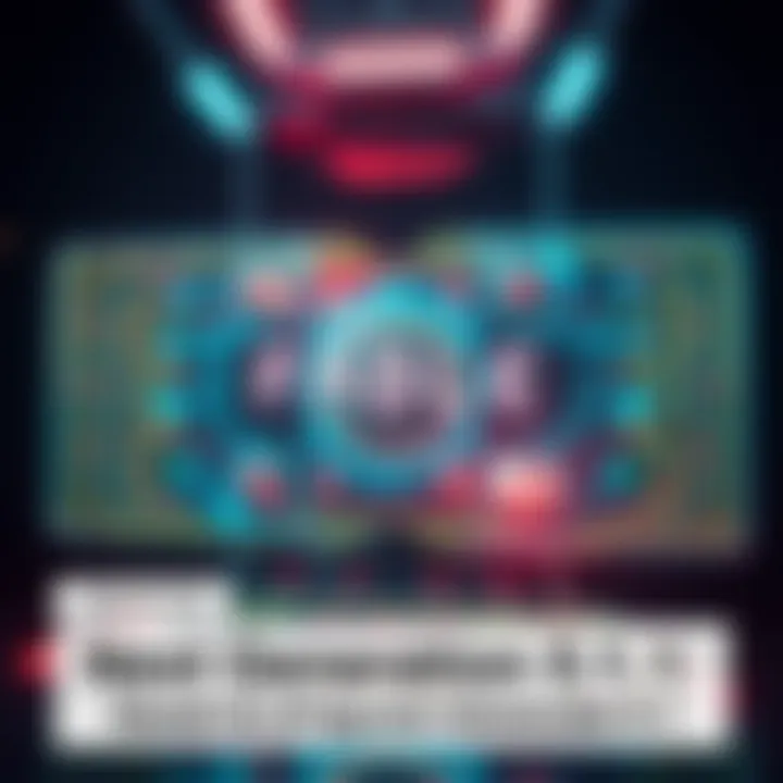 A digital artwork showcasing a futuristic AI interface representing Anthropic's Fable 5.1, with elements of competition and innovation in technology.