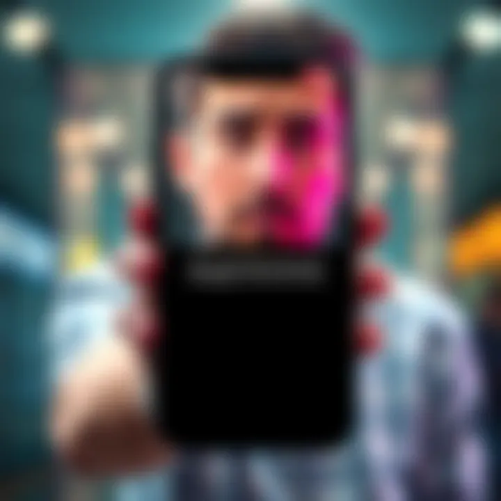 A smartphone displaying an error message related to cashing out funds, with a worried person in the background