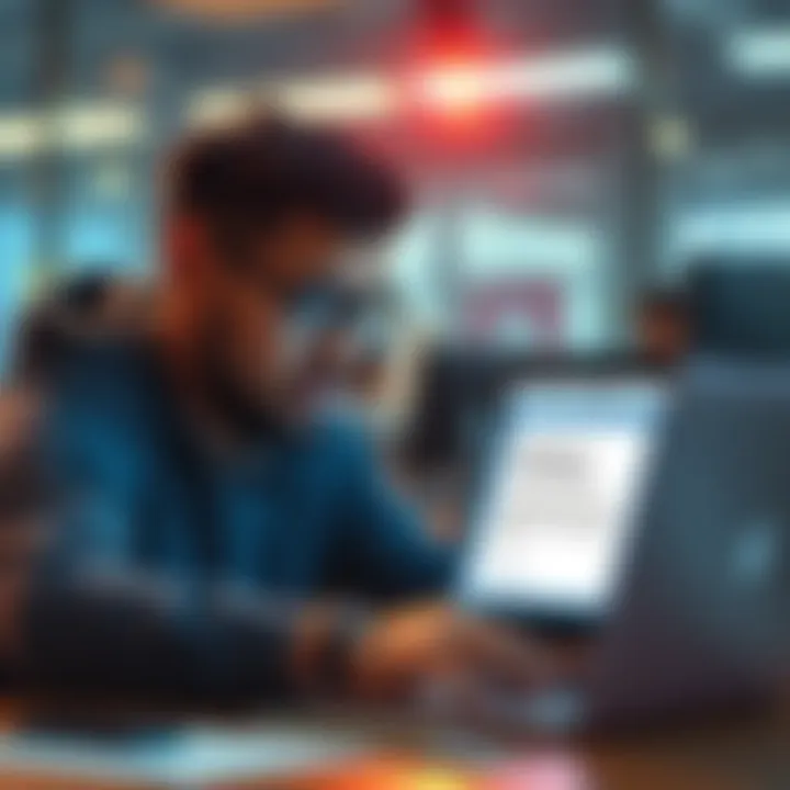 A frustrated app developer looking at a laptop screen with a notification about KYC checks for low-value payments.