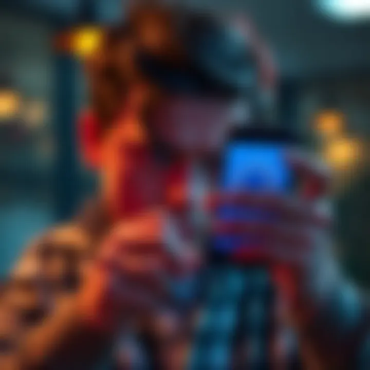 A person looking frustrated at their phone with a loading screen displayed on an app