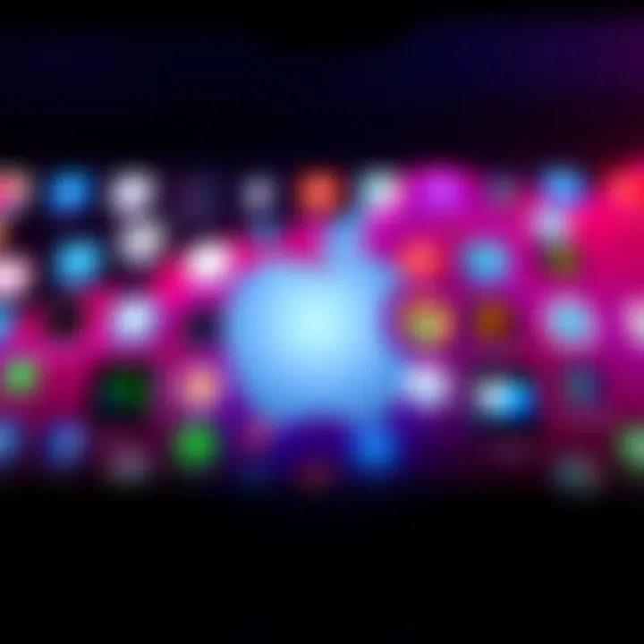 Apple logo with various device icons representing iOS, macOS, watchOS, and tvOS updates