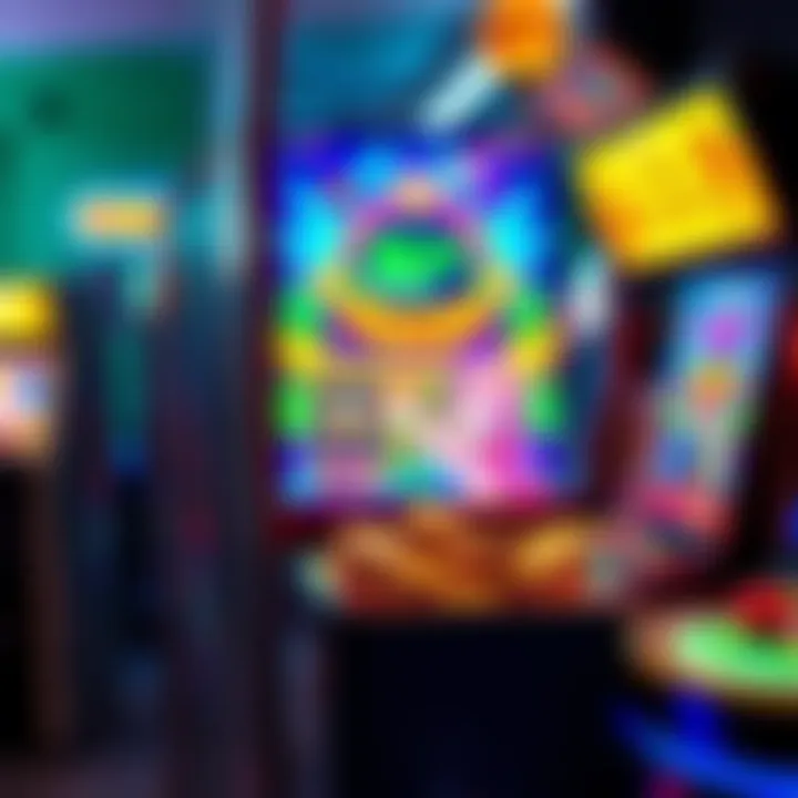 A colorful arcade game screen showing vibrant graphics and coins being collected by a character