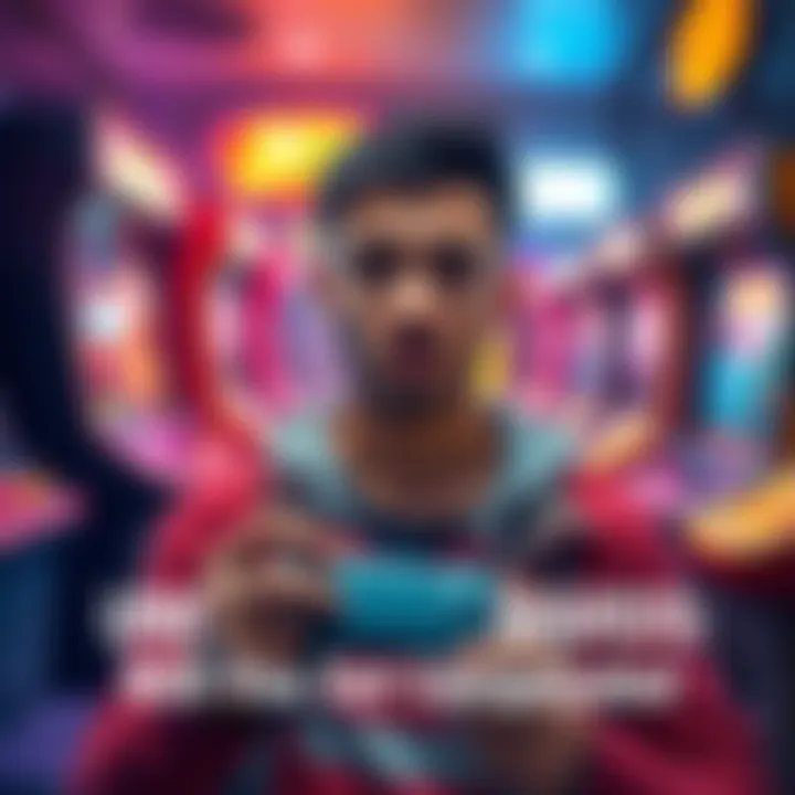 Player looking worried while holding a game controller, with a background showing arcade machines and reward tickets