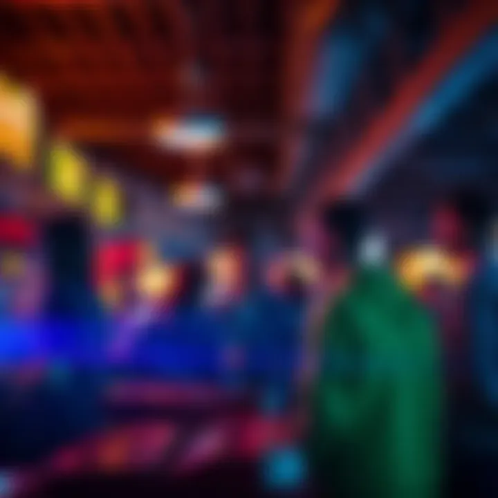 A group of people discussing issues about missing arcade rewards at a gaming venue.