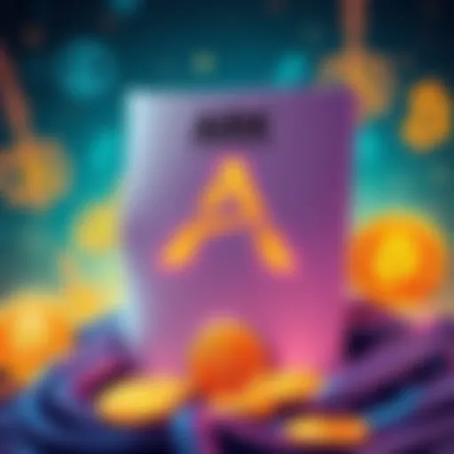 An illustration showing ARK's filing document for a new Crypto ETF that tracks the top 20 cryptocurrencies, including Litecoin, set against a backdrop of various crypto symbols.