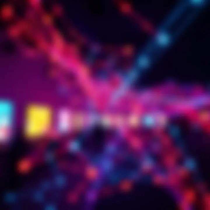 A vivid display of digital art pieces interconnected through a vibrant network, showcasing the evolution of art beyond museums.